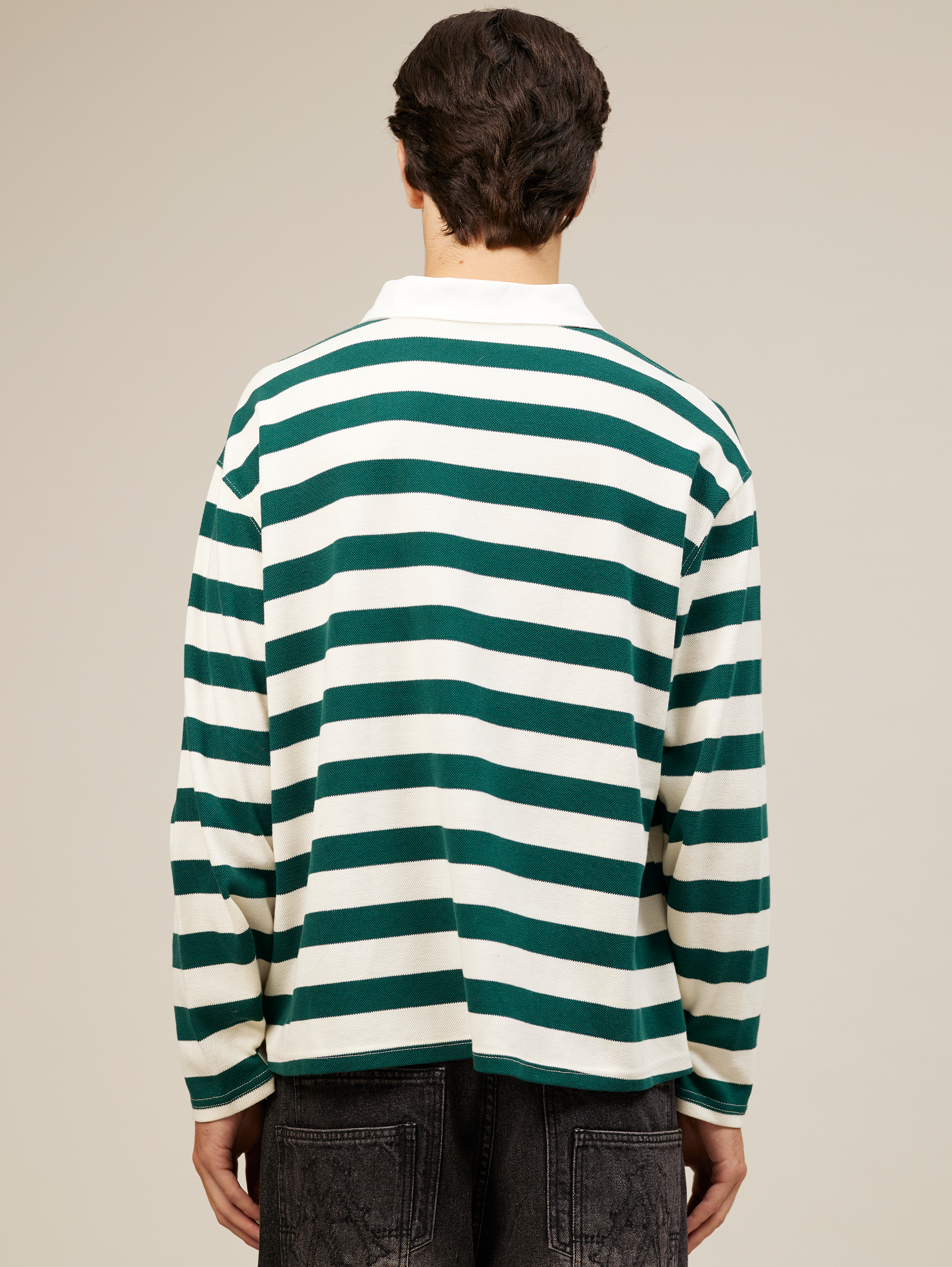 OVERSIZED LUXURY STRIPED LONG-SLEEVED POLO SHIRT IN COTTON PIQUE
