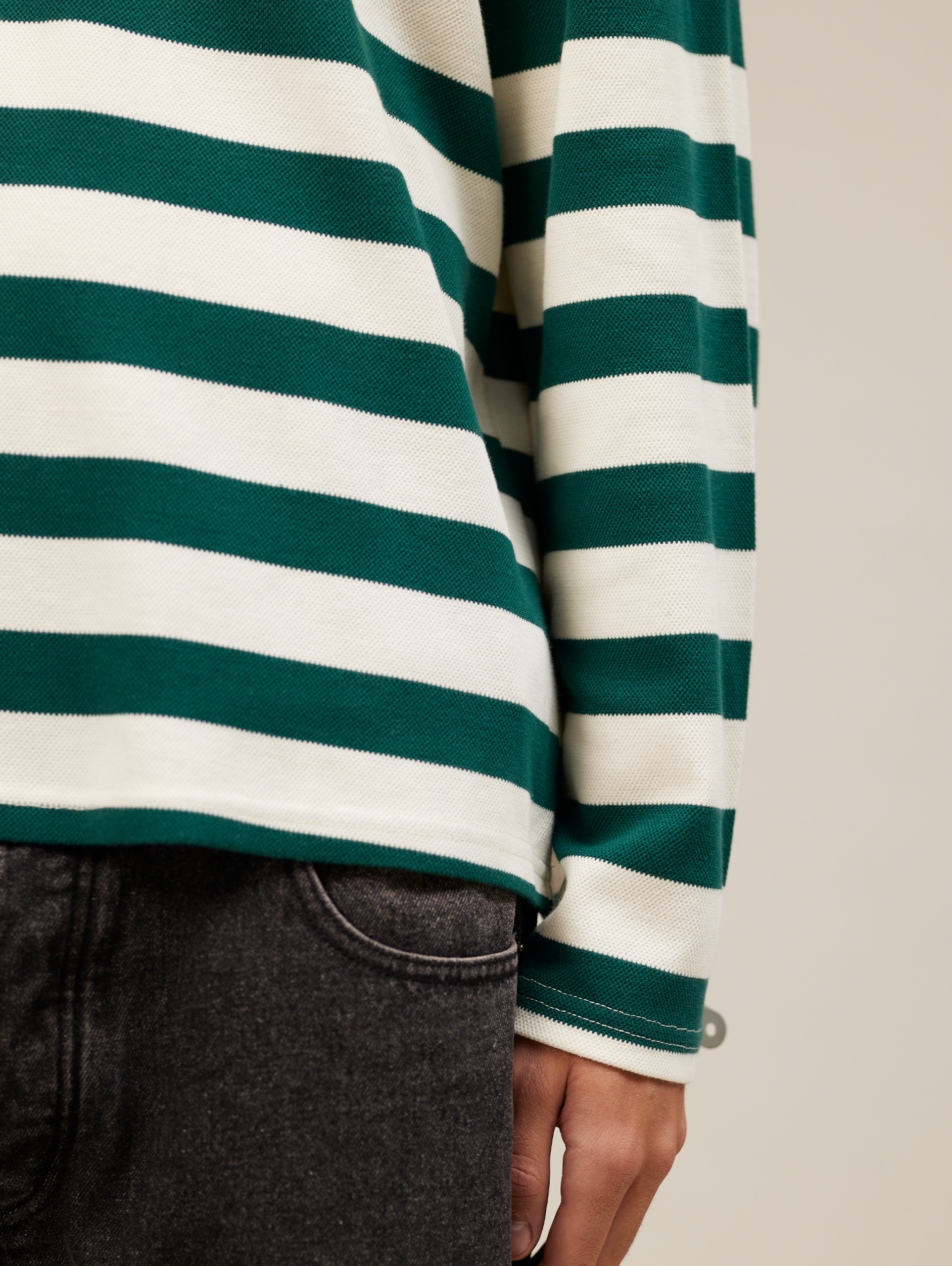 OVERSIZED LUXURY STRIPED LONG-SLEEVED POLO SHIRT IN COTTON PIQUE