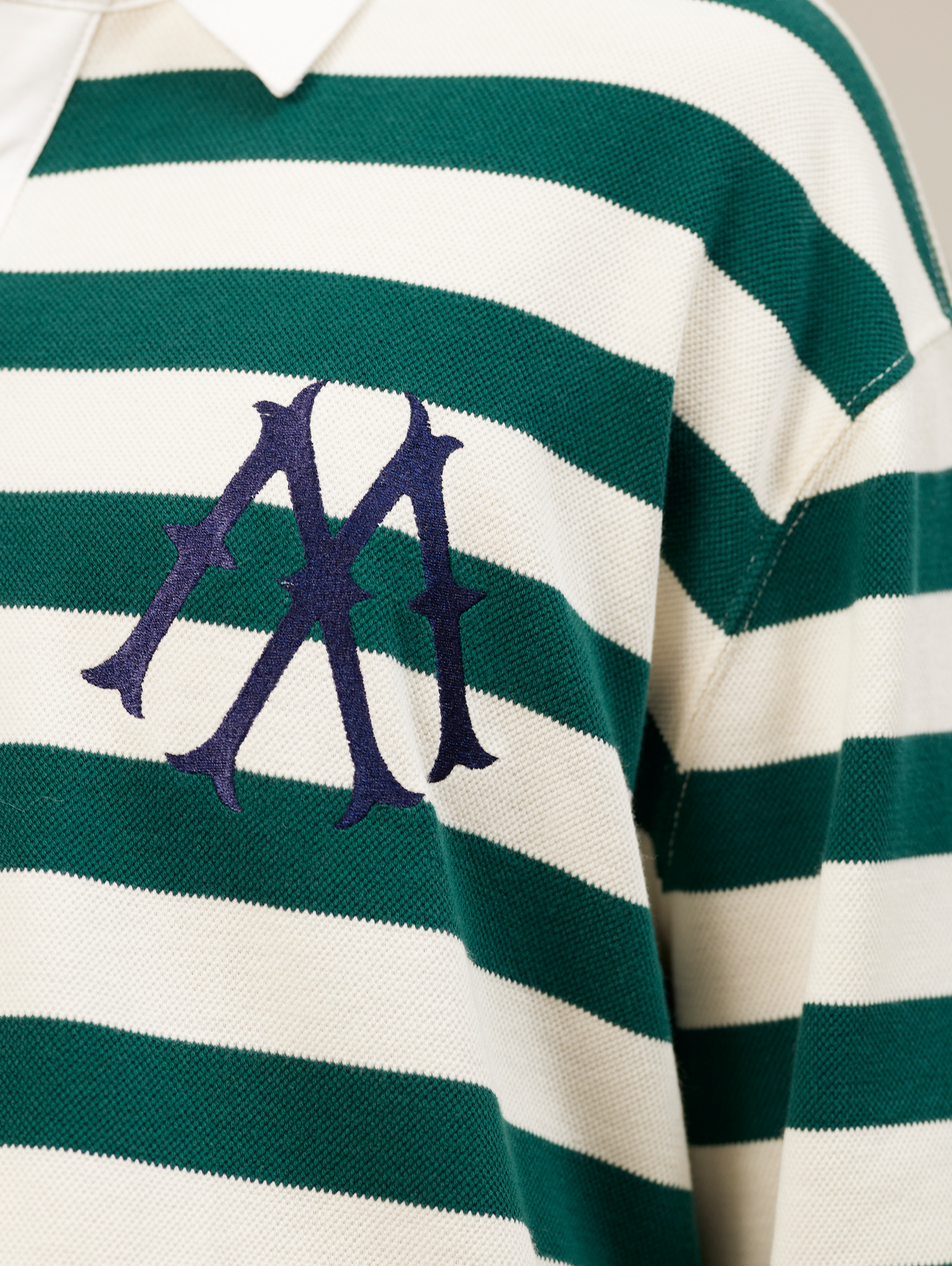 OVERSIZED LUXURY STRIPED LONG-SLEEVED POLO SHIRT IN COTTON PIQUE