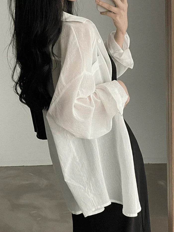 OVERSIZED SHEER WHITE LONG SLEEVE BLOUSE