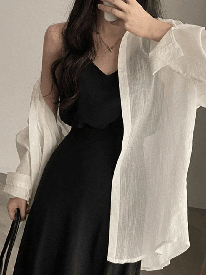 OVERSIZED SHEER WHITE LONG SLEEVE BLOUSE