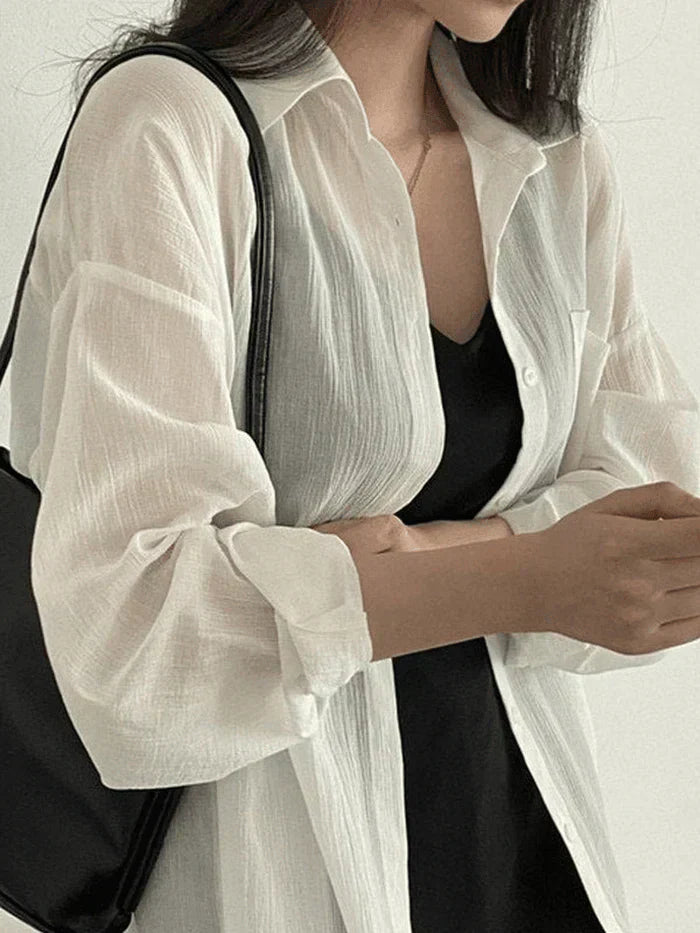 OVERSIZED SHEER WHITE LONG SLEEVE BLOUSE
