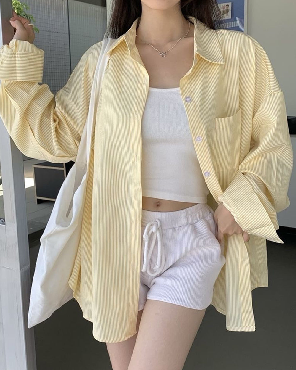 OVERSIZED SHIRT SUNSHINE BREEZE YELLOW STRIPED