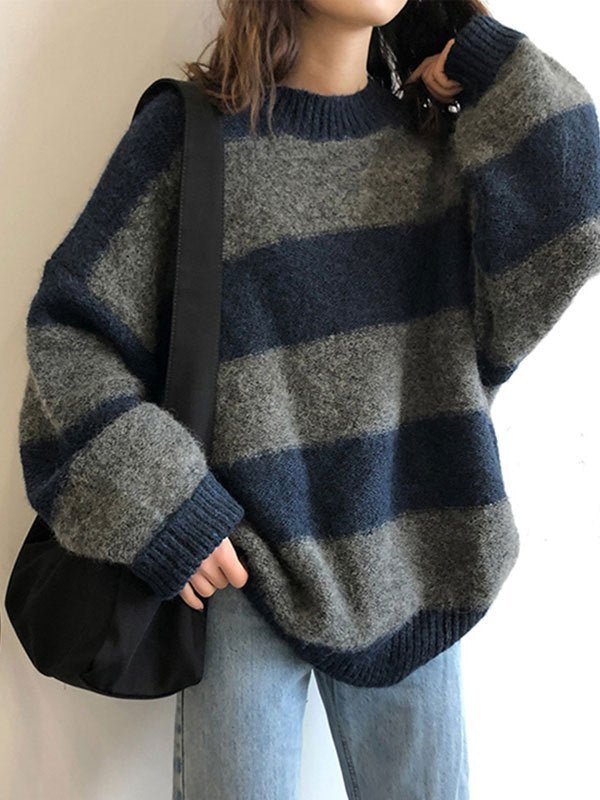 OVERSIZED STRIPED KNIT SWEATER - BOLD STRIPED SWEATER FASHION STATEMENT