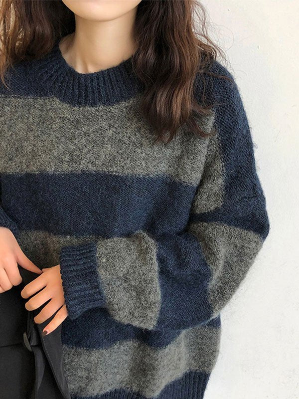 OVERSIZED STRIPED KNIT SWEATER - BOLD STRIPED SWEATER FASHION STATEMENT