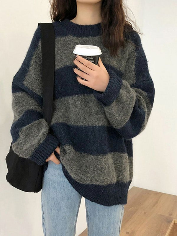 OVERSIZED STRIPED KNIT SWEATER - BOLD STRIPED SWEATER FASHION STATEMENT
