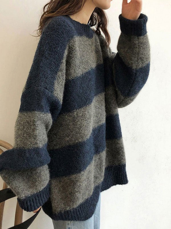 OVERSIZED STRIPED KNIT SWEATER - BOLD STRIPED SWEATER FASHION STATEMENT