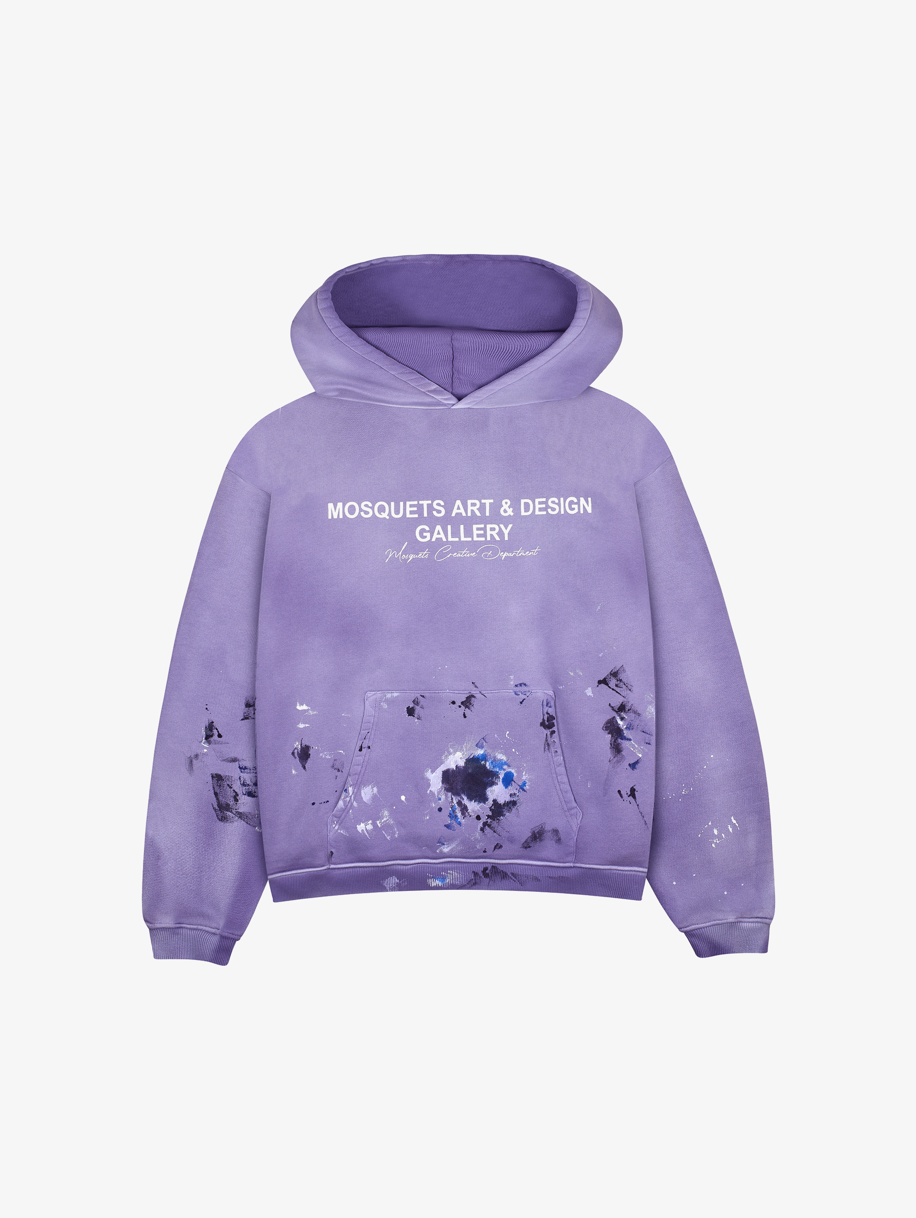 OVERSIZED VIOLET LOOPBACK HOODIE WITH PAINT SPLATTER DESIGN