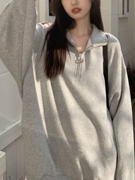 OVERSIZED ZIP-UP SWEATSHIRT WITH VINTAGE CHARM AND OVERSIZED FIT