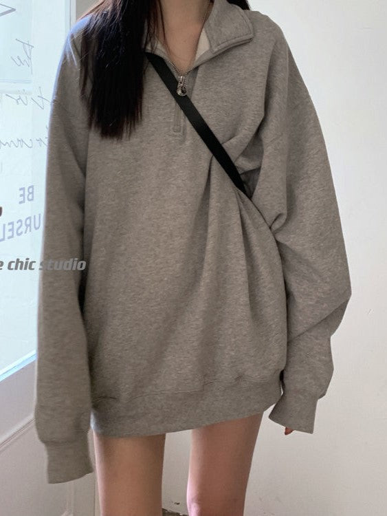 OVERSIZED ZIP-UP SWEATSHIRT WITH VINTAGE CHARM AND OVERSIZED FIT