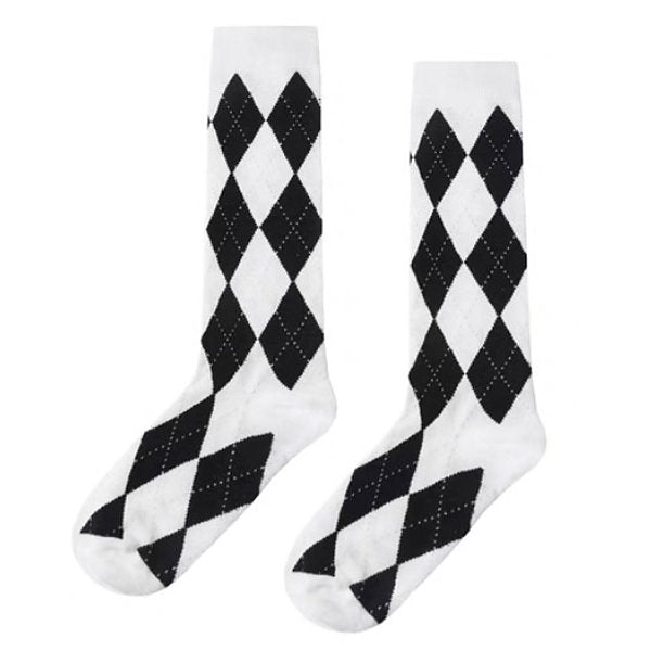 PAIR OF WHITE ARGYLE SOCKS FOR MEN AND WOMEN