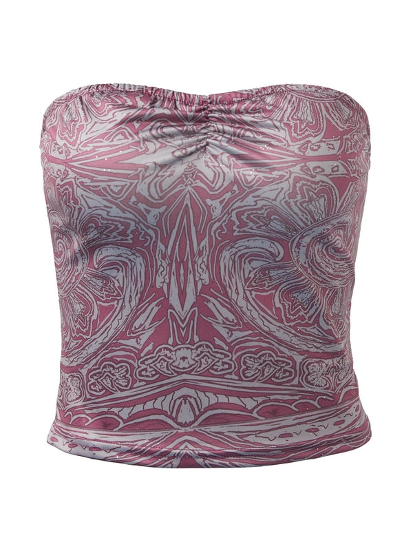PAISLEY STRAPLESS TOP WITH OFFSET PRINT BANDEAU DESIGN