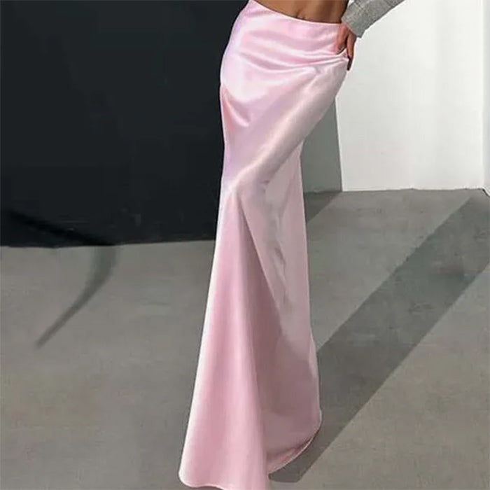 PALE PINK SATIN MAXI SKIRT WOMEN'S FASHION ATTIRE