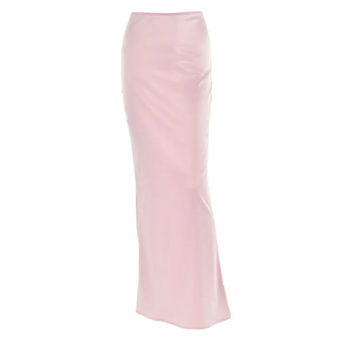 PALE PINK SATIN MAXI SKIRT WOMEN'S FASHION ATTIRE