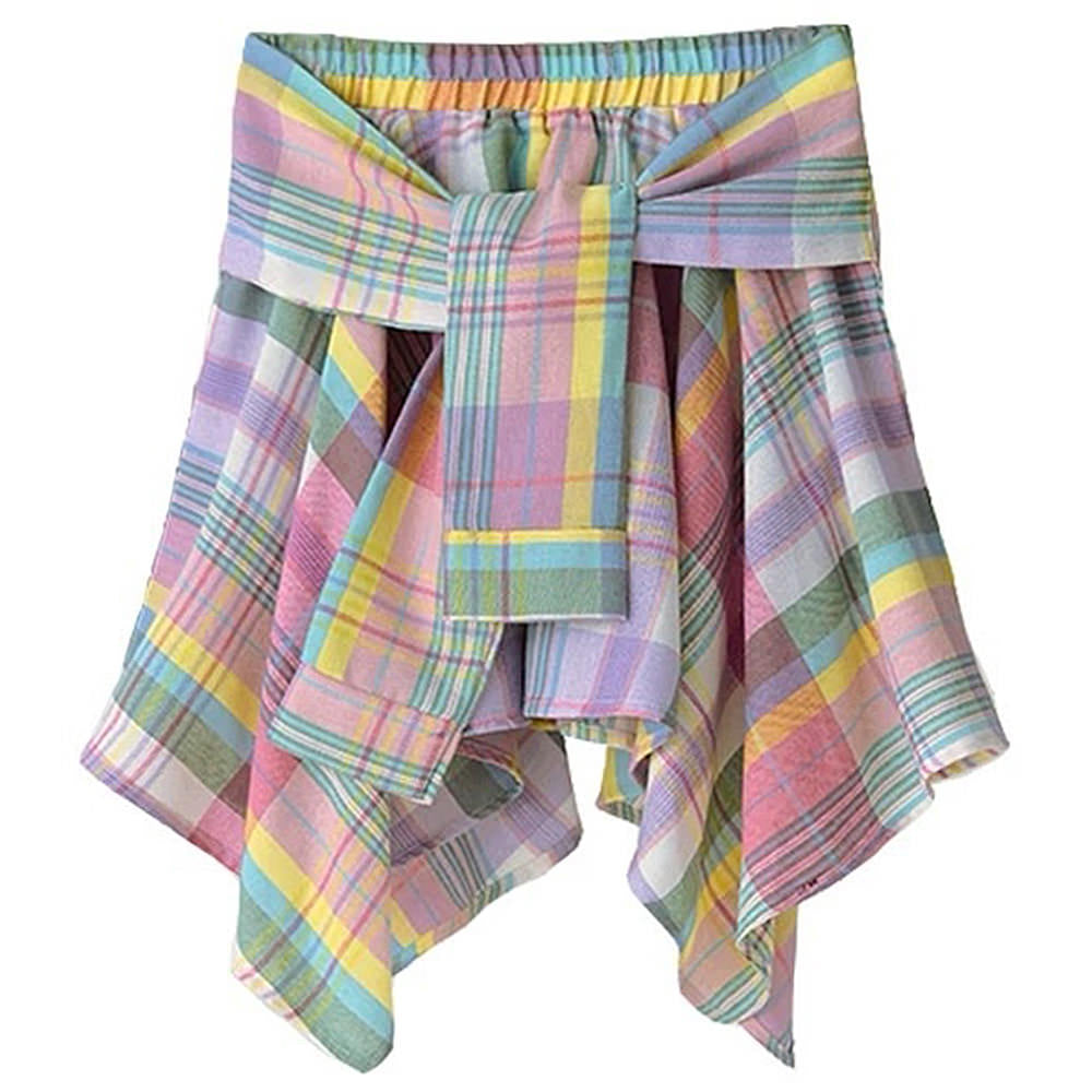 PASTEL PLAID SKIRT SOFT GIRL AESTHETIC TIE WAIST