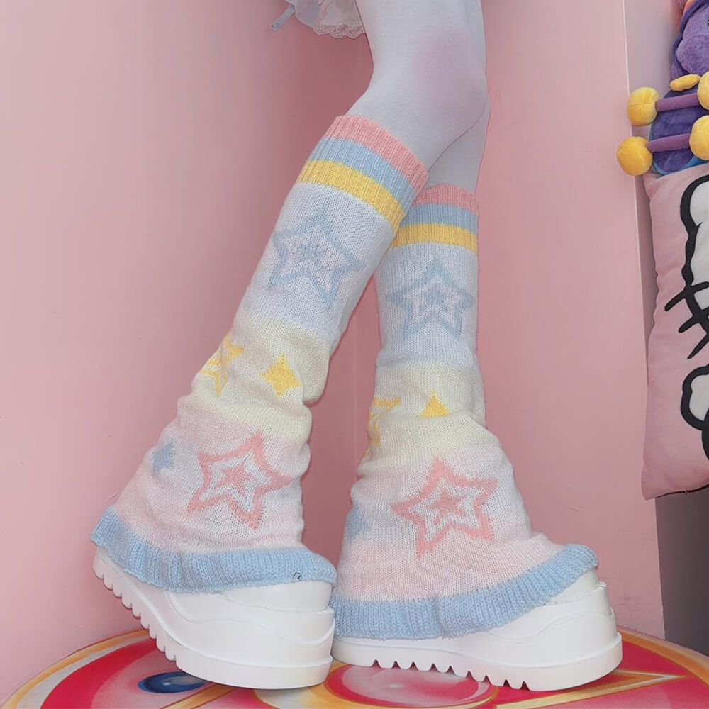 PASTEL STAR LEG WARMERS: Y2K PASTEL STAR PATTERN