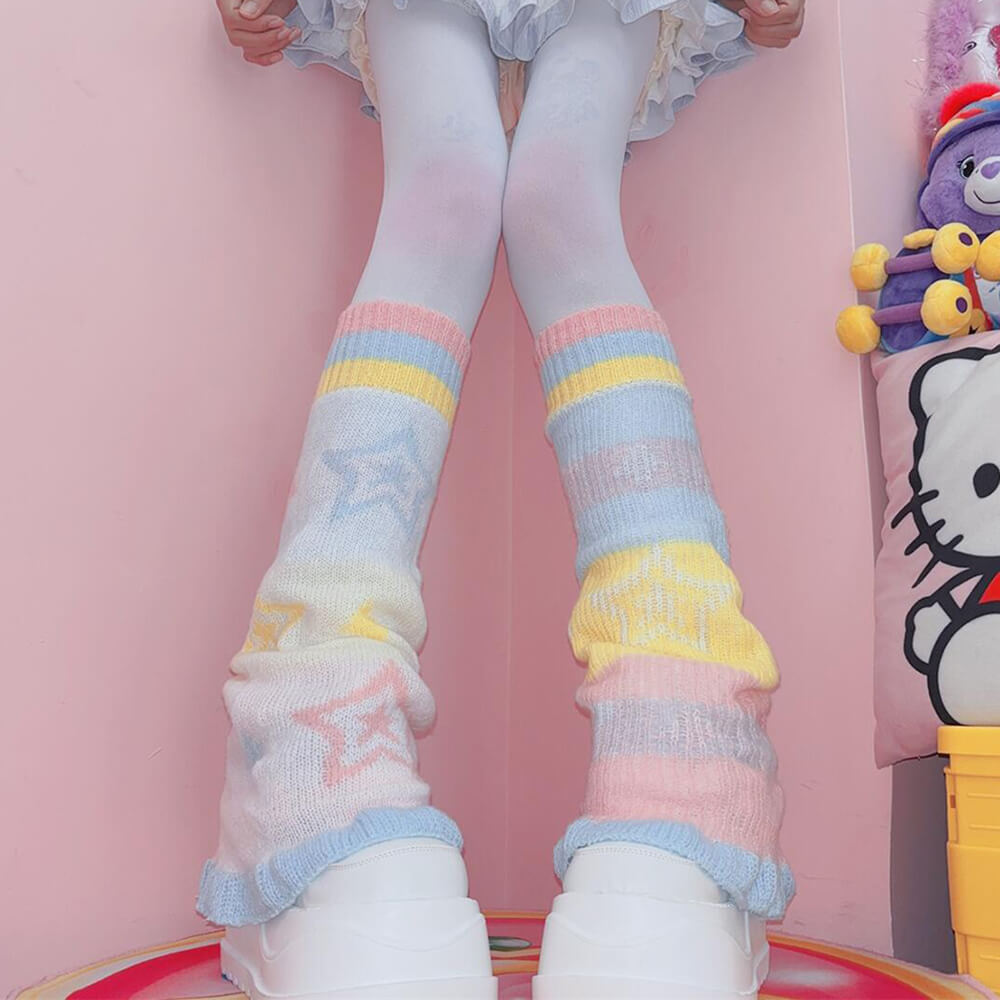 PASTEL STAR LEG WARMERS: Y2K PASTEL STAR PATTERN