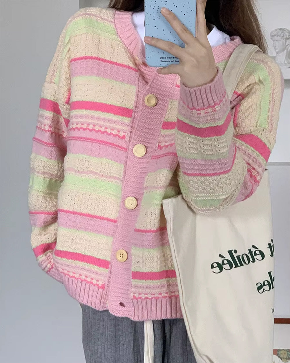 PASTEL STRIPE KNIT CARDIGAN ARIA STRIPED KNIT CARDIGAN