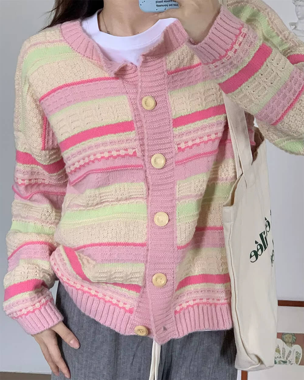 PASTEL STRIPE KNIT CARDIGAN ARIA STRIPED KNIT CARDIGAN