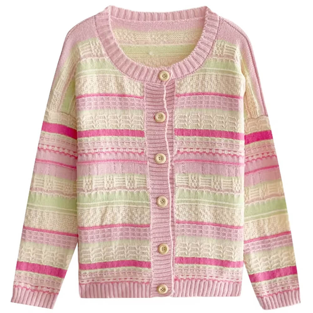 PASTEL STRIPE KNIT CARDIGAN ARIA STRIPED KNIT CARDIGAN