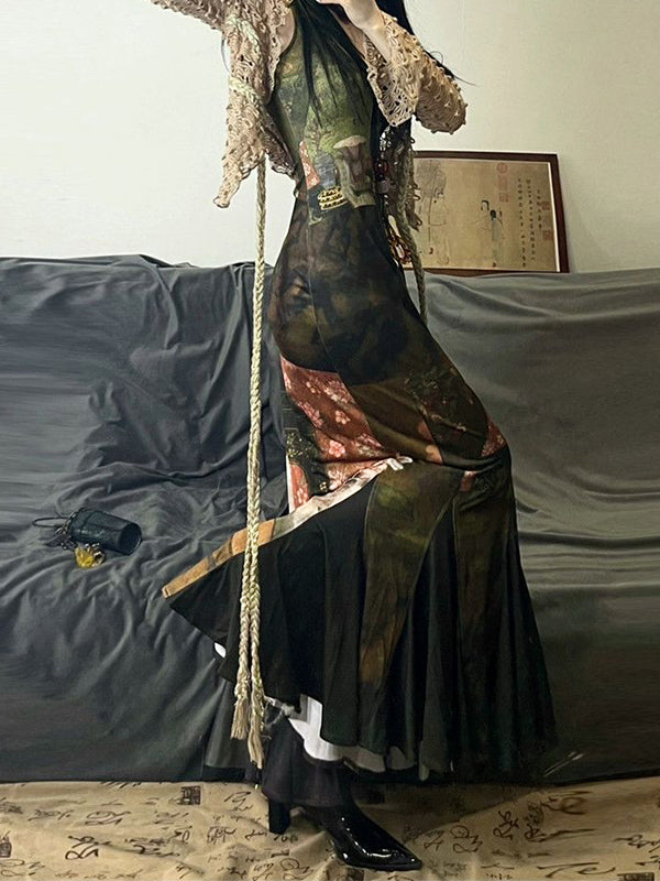 PATCHWORK MAXI DRESS WITH TEXTURED JACKET VINTAGE MAXI DRESS