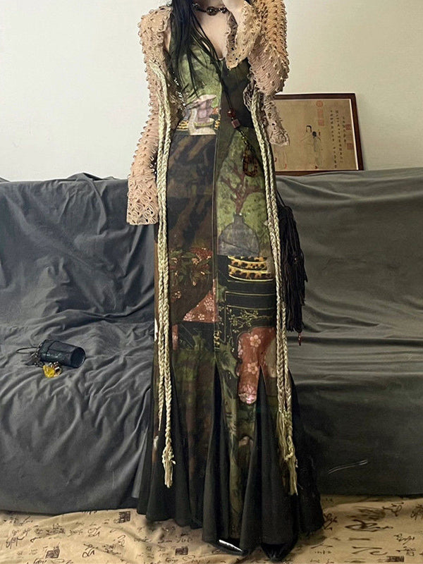 PATCHWORK MAXI DRESS WITH TEXTURED JACKET VINTAGE MAXI DRESS