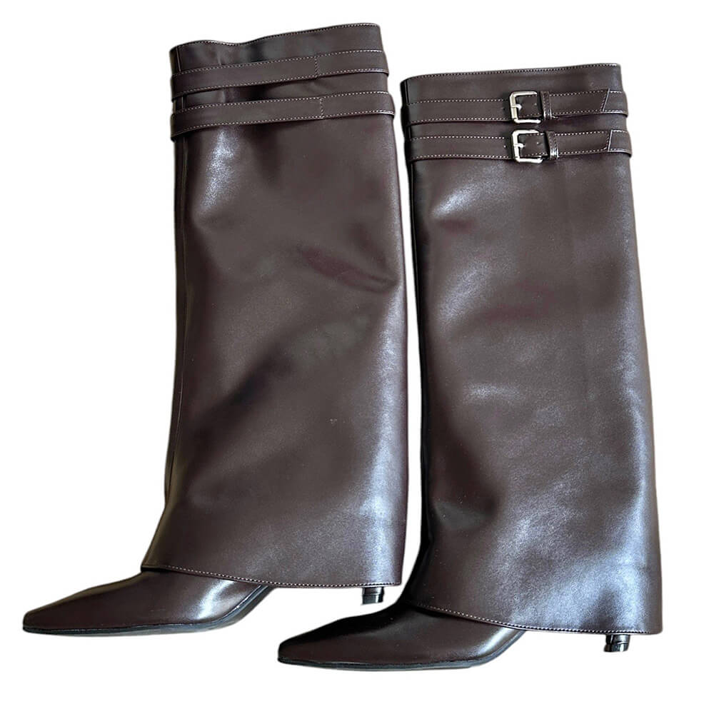 PATENT KNEE-HIGH BOOTS DOUBLE BUCKLE KNEE-HIGH BOOTS