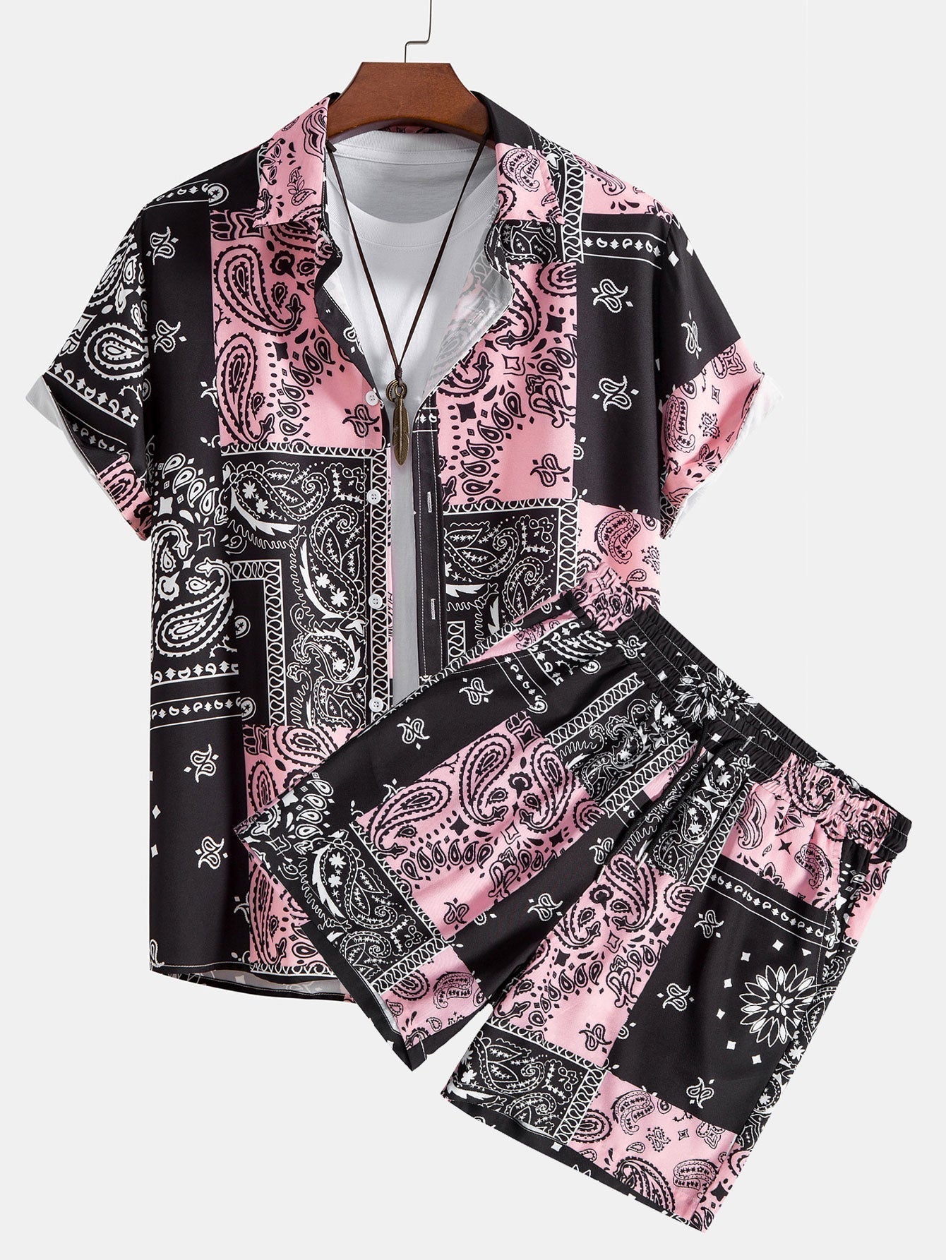 PATTERNED SHIRT AND SHORTS SET IN COMFORTABLE STRETCH FABRIC