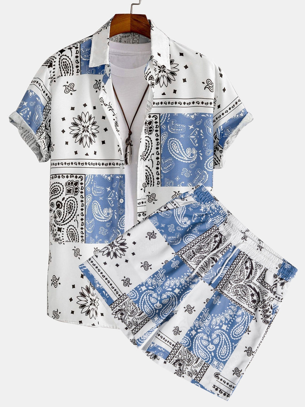 PATTERNED SHIRT AND SHORTS SET IN COMFORTABLE STRETCH FABRIC