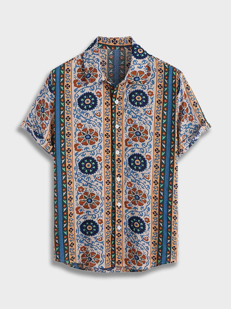 PATTERNED SHORT-SLEEVED BUTTON-DOWN SHIRT