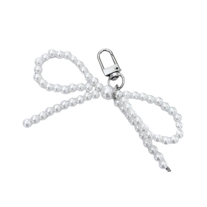 PEARL BEADED BOW KEYCHAIN ZINC ALLOY
