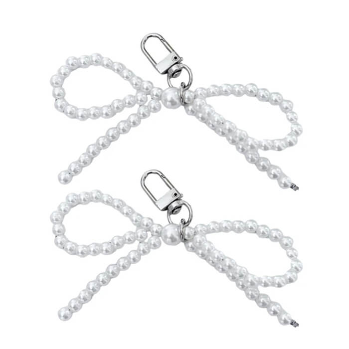 PEARL BEADED BOW KEYCHAIN ZINC ALLOY