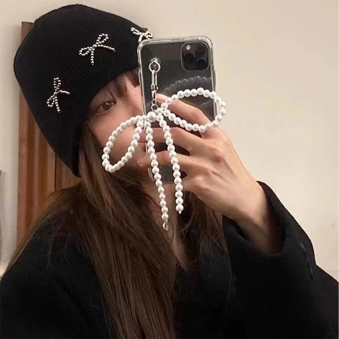 PEARL BEADED BOW KEYCHAIN ZINC ALLOY