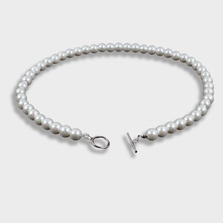 PEARL NECKLACE WITH SILVER TOGGLE CLASP PEARL TOGGLE CHAIN