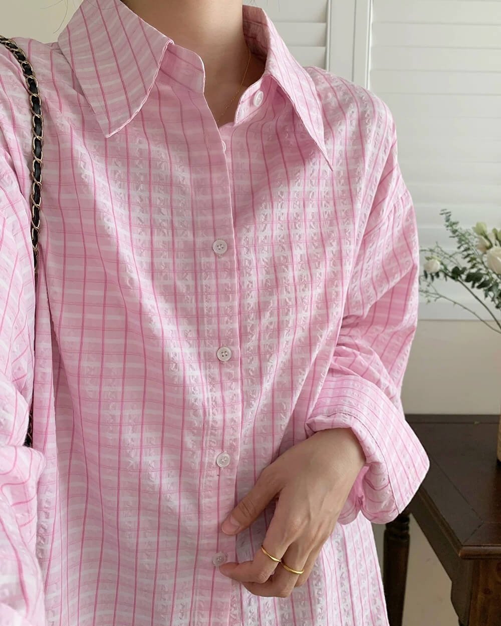 PINK AND WHITE PASTEL PLAID BUTTON-DOWN SHIRT