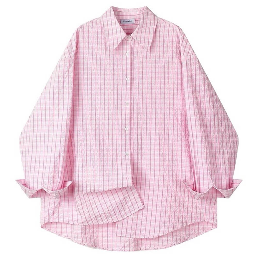 PINK AND WHITE PASTEL PLAID BUTTON-DOWN SHIRT