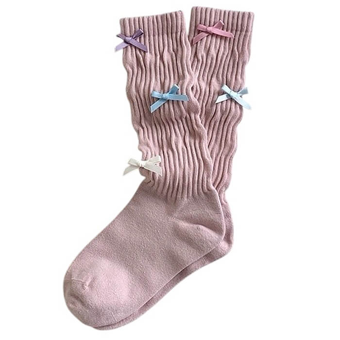 PINK BOW KNEE-HIGH SOCKS TEXTURED KNIT