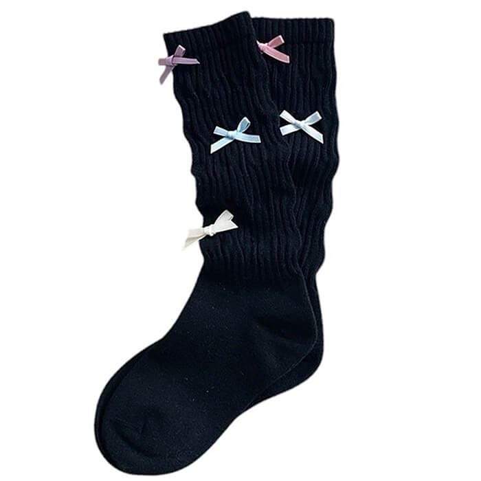 PINK BOW KNEE-HIGH SOCKS TEXTURED KNIT