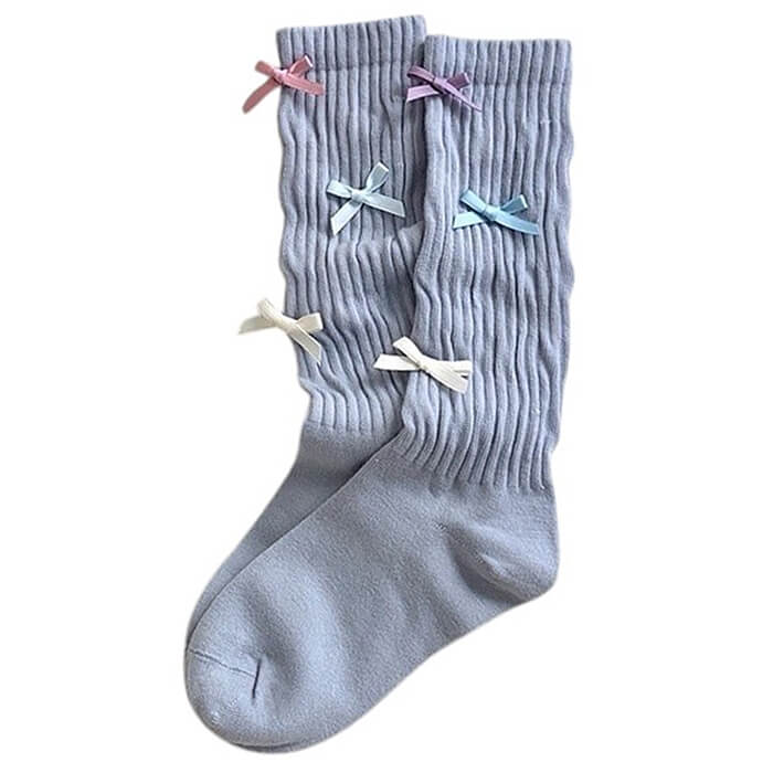 PINK BOW KNEE-HIGH SOCKS TEXTURED KNIT
