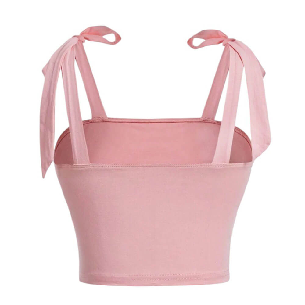 PINK BOW-TIED SHOULDER CROP TOP
