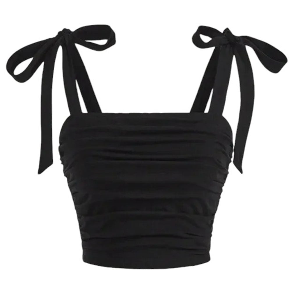 PINK BOW-TIED SHOULDER CROP TOP