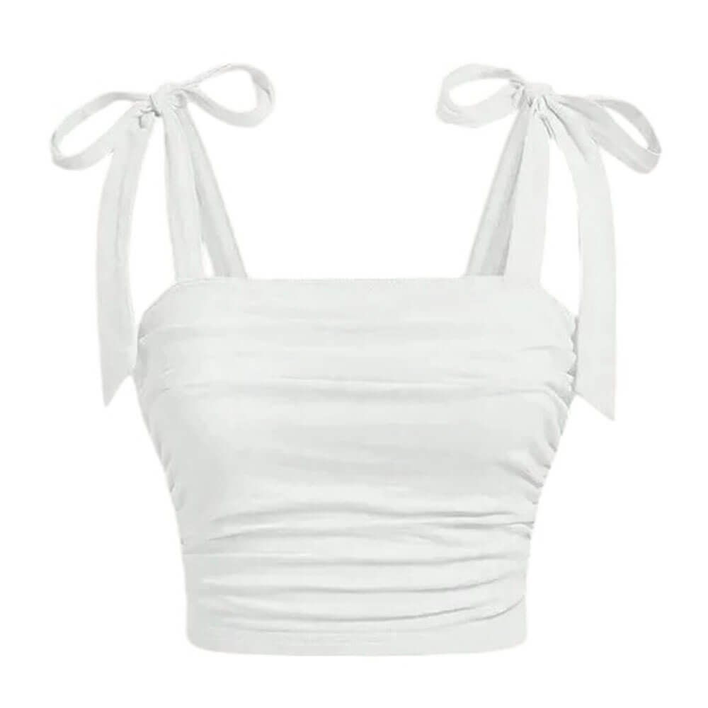 PINK BOW-TIED SHOULDER CROP TOP