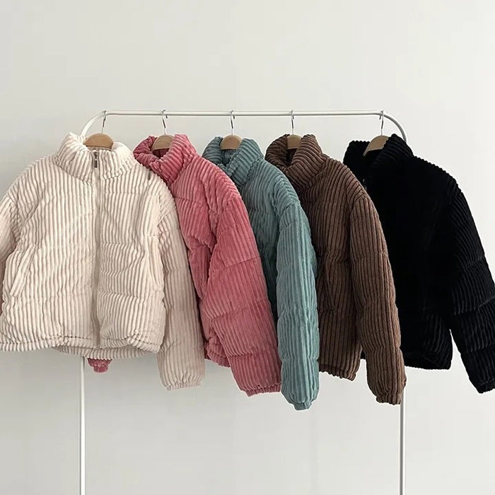 PINK CORDUROY PUFFER JACKET FOR WOMEN