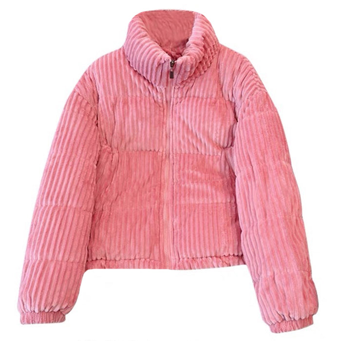 PINK CORDUROY PUFFER JACKET FOR WOMEN