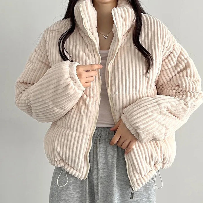 PINK CORDUROY PUFFER JACKET FOR WOMEN