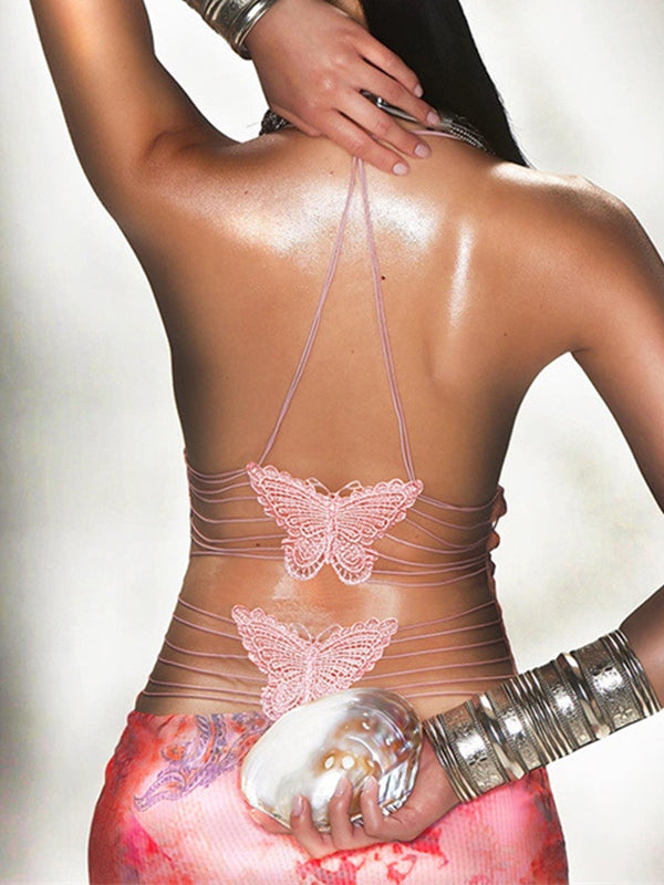 PINK FLORAL SLIP DRESS WITH UNIQUE WRAP STYLE AND HALTER BACKLESS DESIGN