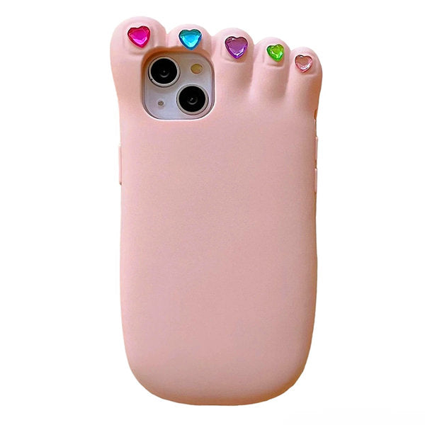 PINK FOOT SHAPED IPHONE CASE WITH HEART TOE DECORATIONS