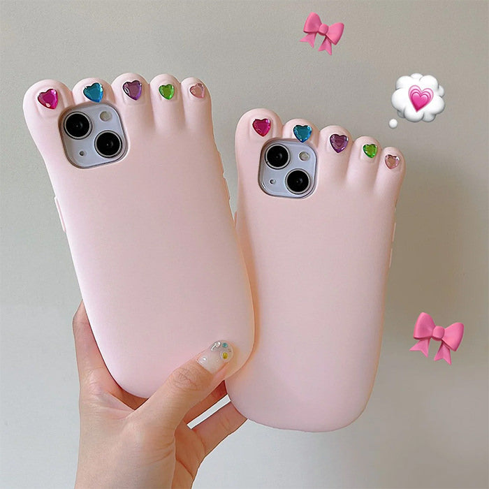 PINK FOOT SHAPED IPHONE CASE WITH HEART TOE DECORATIONS