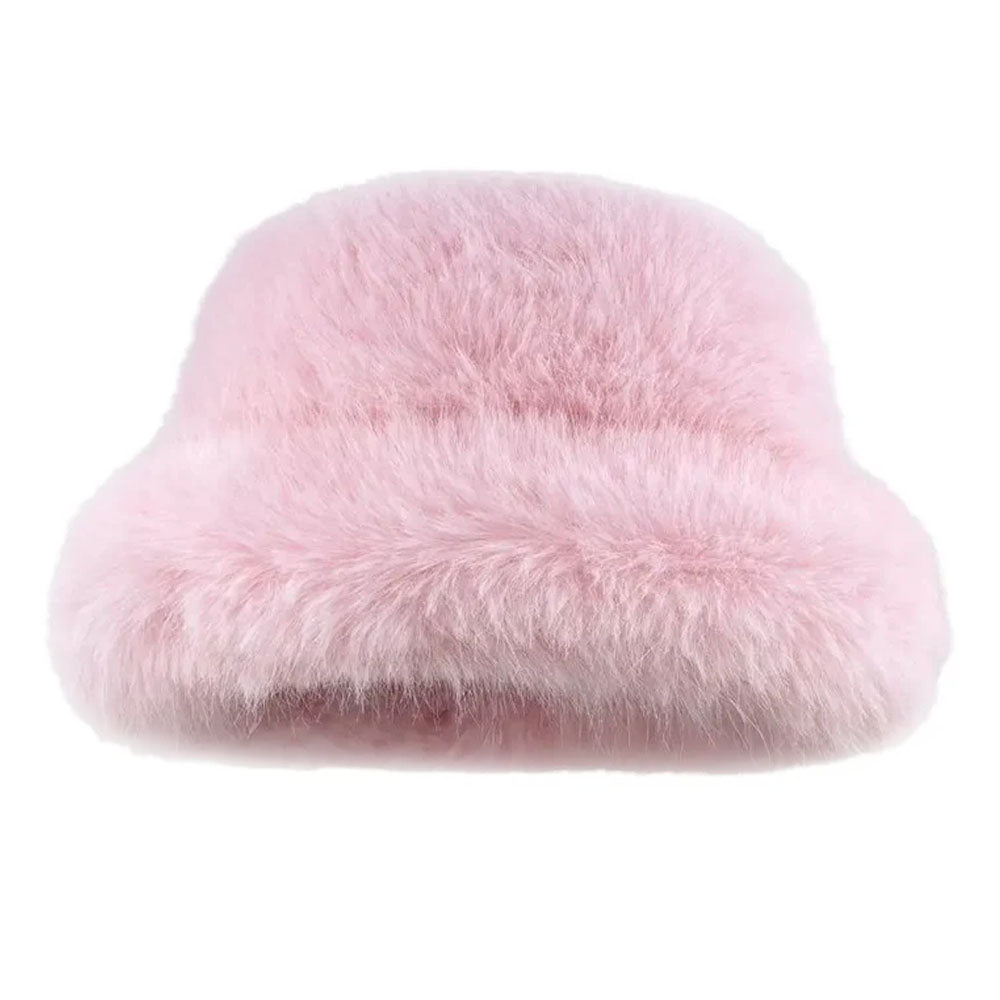 PINK FUR HAT Y2K PLUSH PINK FUR BUCKET HAT
