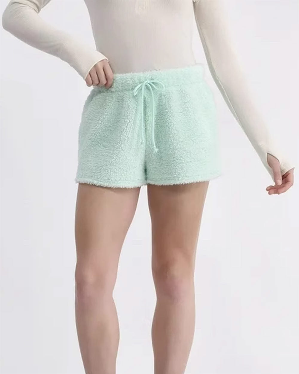 PINK FUZZY SHORTS SIZE FEATURES AND WAIST MEASUREMENT